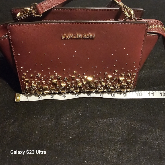 Michael Kors Maroon Selma Saffiano Leather Crossbody Bag - Picture 9 of 16